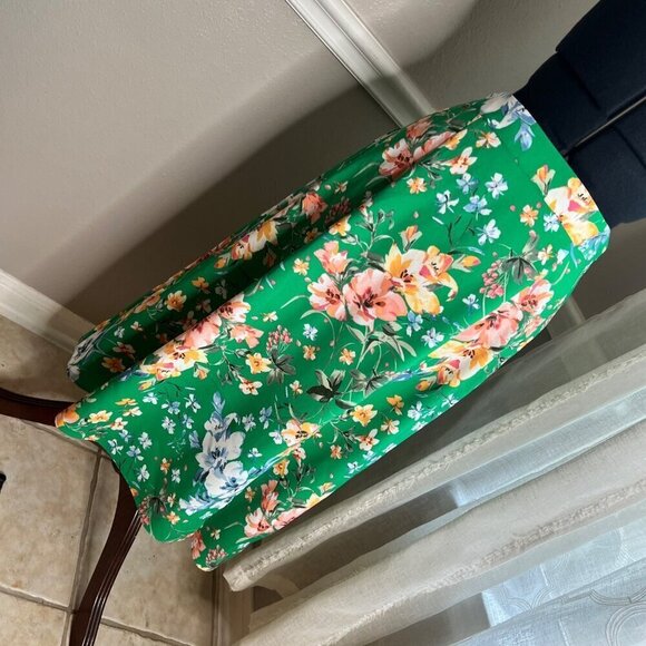 LOFT Green Floral Midi A-Line Skirt Sz6 - Picture 10 of 10